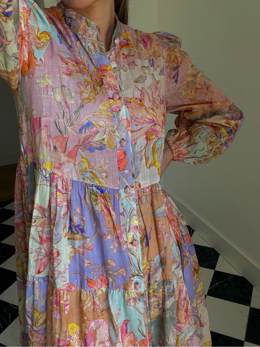 Zimmermann Cira Tiered Shirt Dress Patch Multi Floral Size 0 - Picture 7 of 9